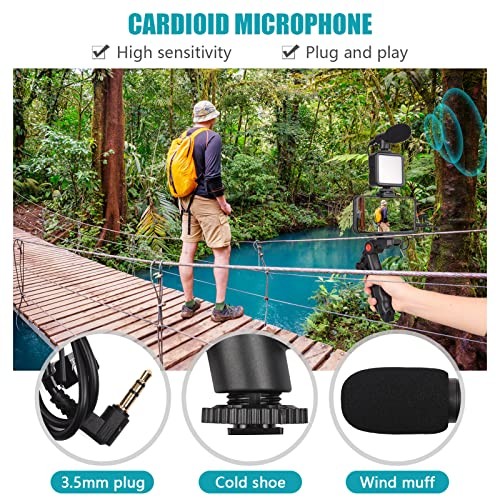 Smartphone Vlog Kit Mini LED Video Light + Cardioid Microphone + Extendable