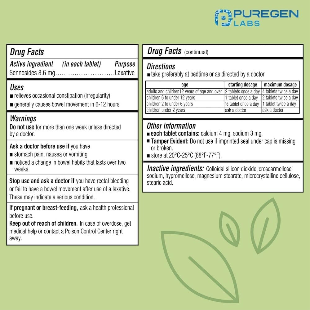 Puregen Senna Natural Vegetable Laxative 1000 Tablets Constipation Relief