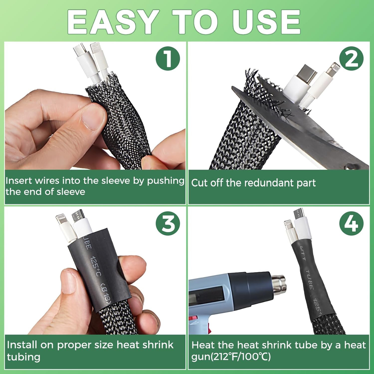 132 ft Expandable Braided Cable Sleeve Wire Loom PET Wiring Sleeving, Mesh Autom