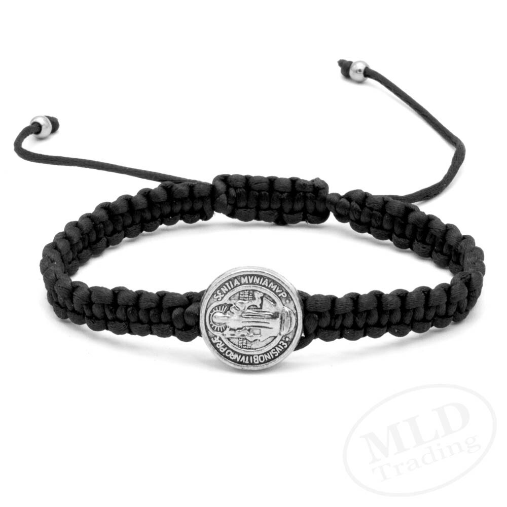 Silver Saint St Benedict Medal Black Unity Bracelet Pulsera De San Benito