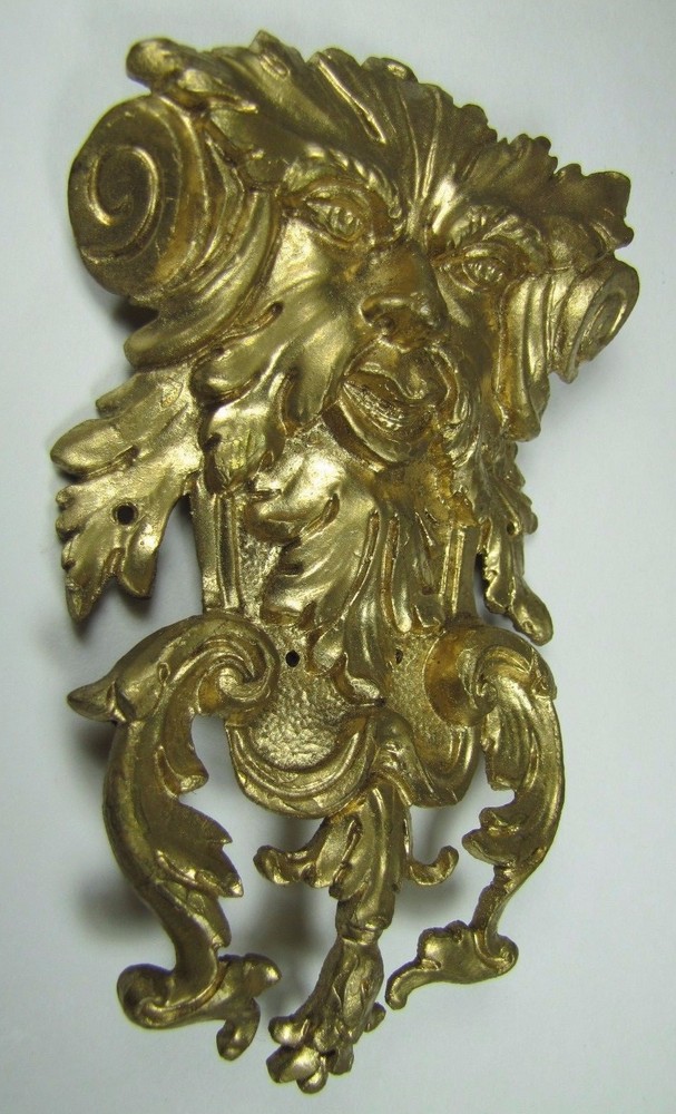 19c Devil Evil Scarey Face Figural Brass & Gilt Decorative Art Hardware Element