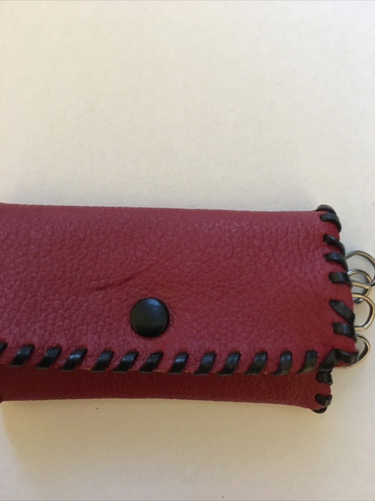 Vintage Leather Snap Pouch Keyholder Red Black Tempered Spring Hooks