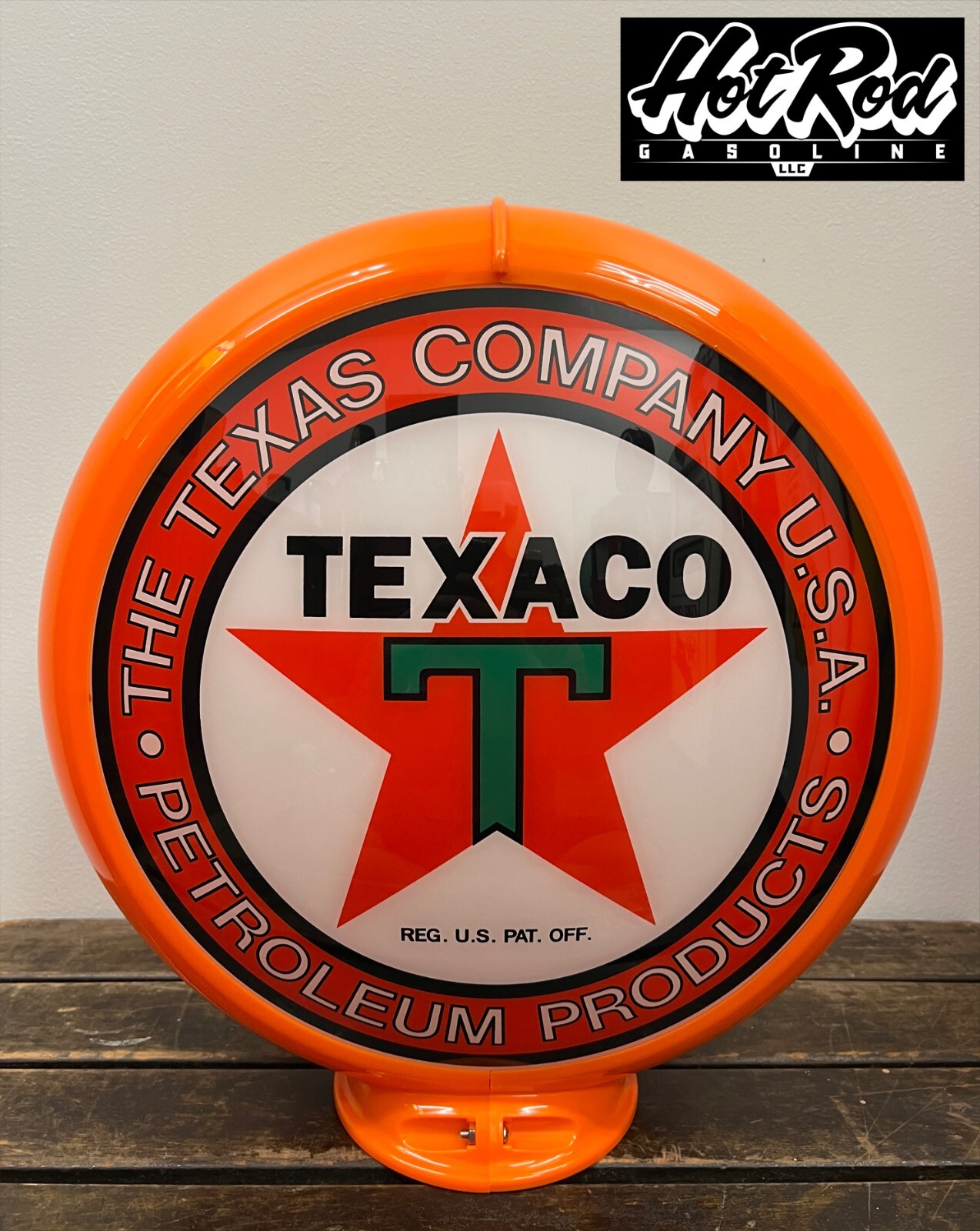 TEXACO PETROLEUM PRODUCTS Reproduction 13.5" Gas Pump Globe - (Orange Body)