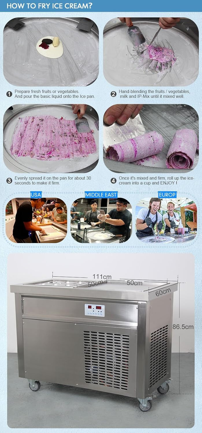 Kolice Commercial Single Square Pan Fried Ice Cream Roll Machine 6 Buckets