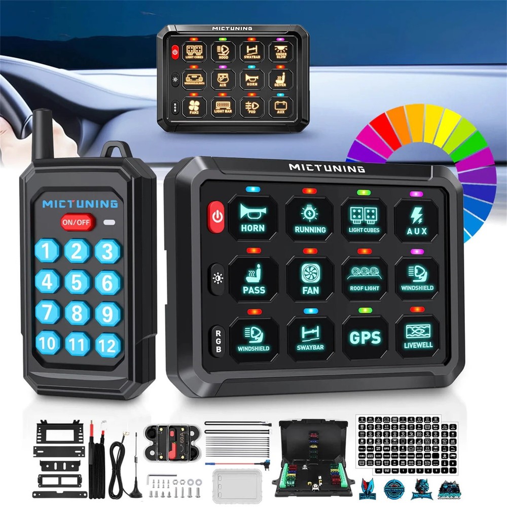 MICTUNING P1Y 12 Gang Switch Panel Wireless Remote Circuit Control Lights System