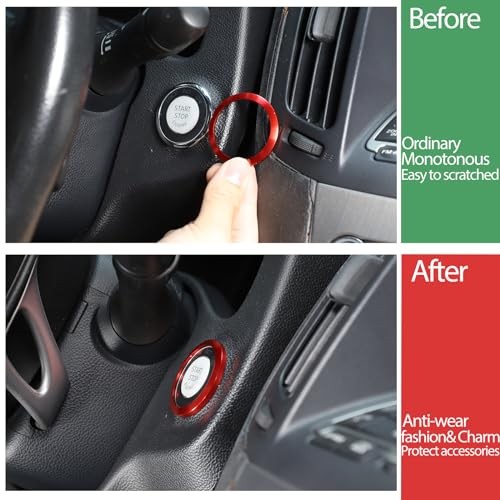 Car Engine Start Stop Button Cover Compatible with One click to start ring red