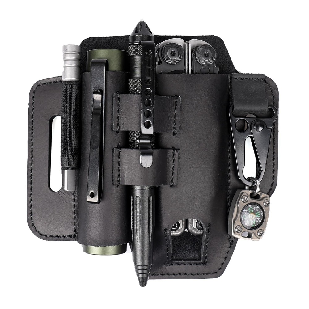 Topstache Multitool Sheath for Belt - EDC Organizer - Leather Black