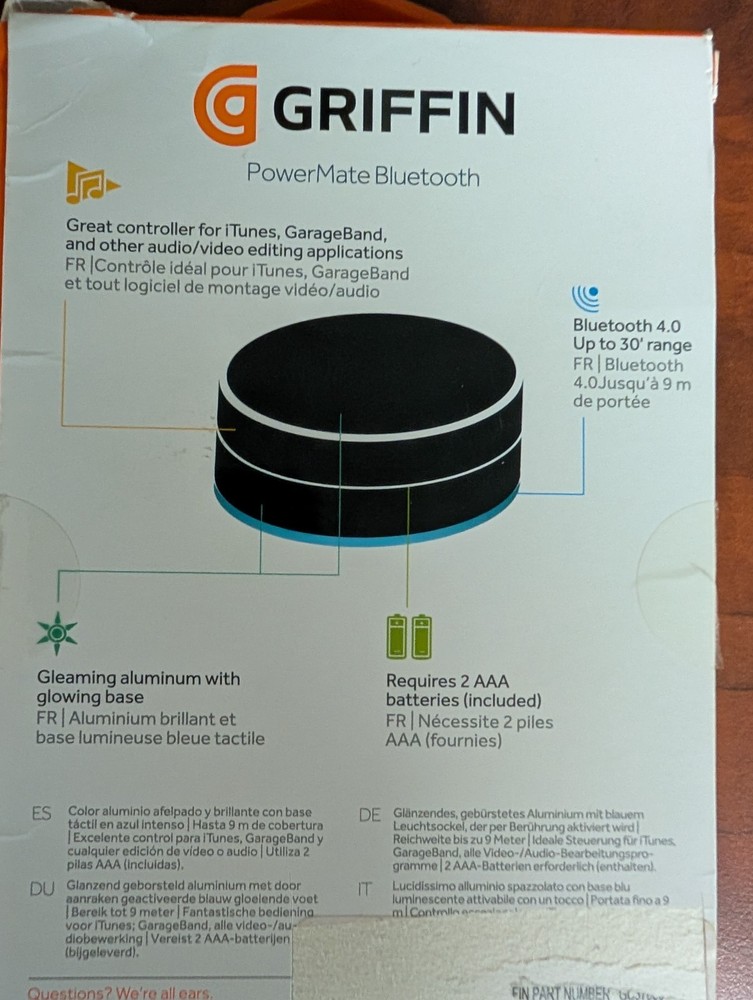 Griffin PowerMate’ Bluetooth WIRELESS PROGRAMMABLE CONTROLLER Silver Rare