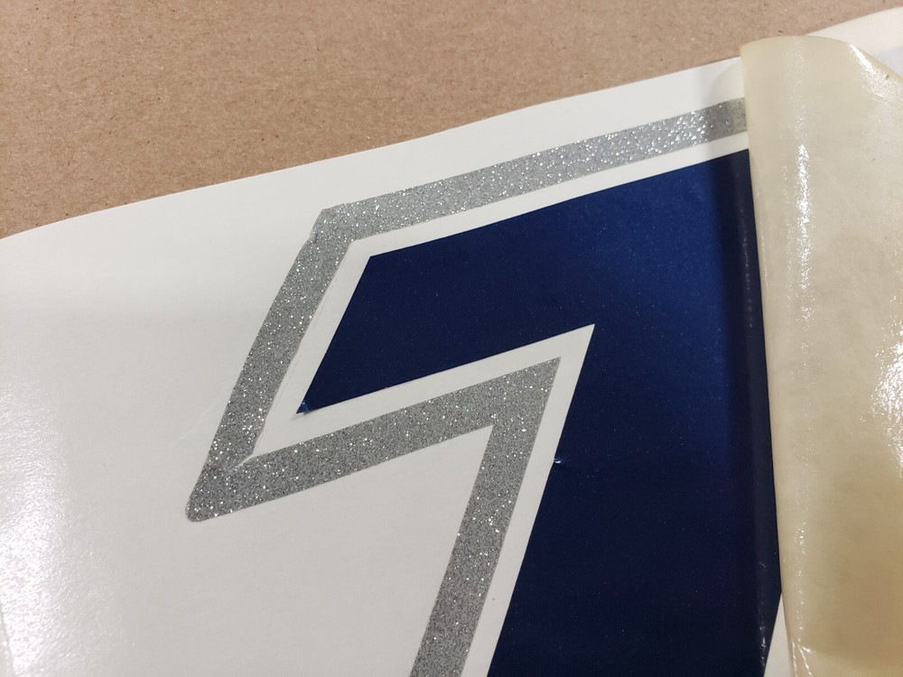 44” TROPHY SCRIPT DECAL OFF SHORE BLUE WITH SILVER TRIM
