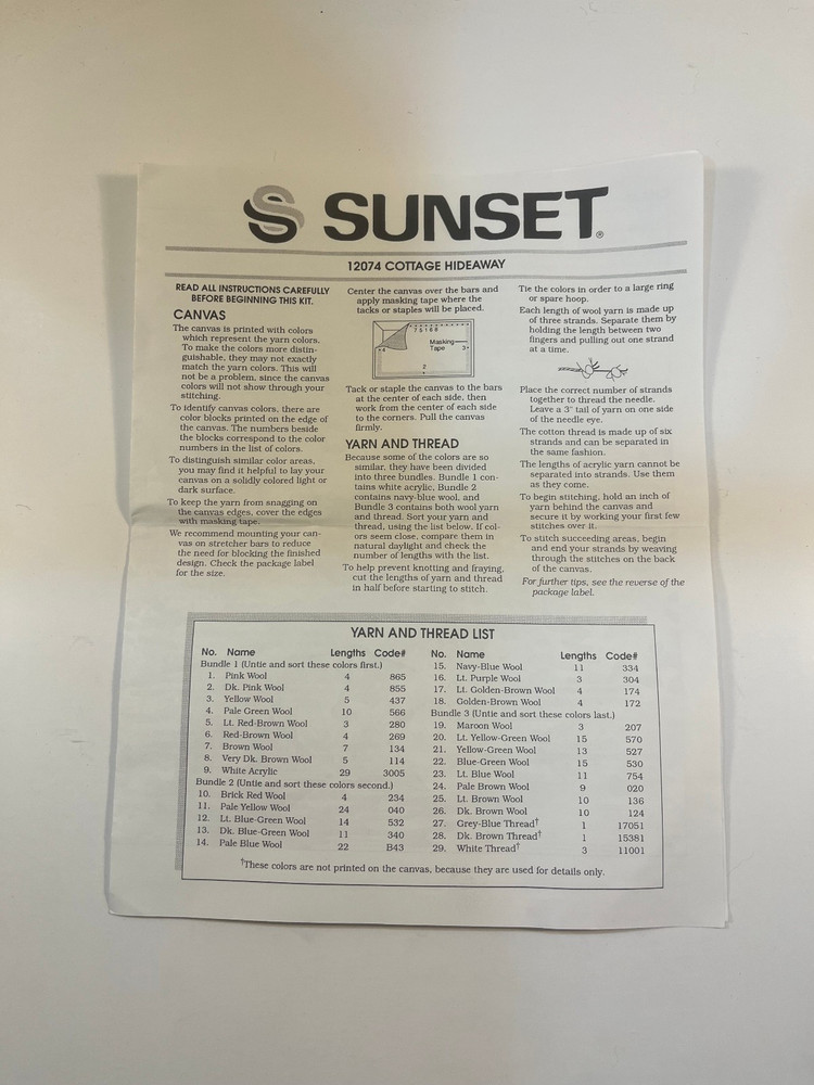 Sunset Needlepoint Kit #12074 "Cottage Hideaway" - Started