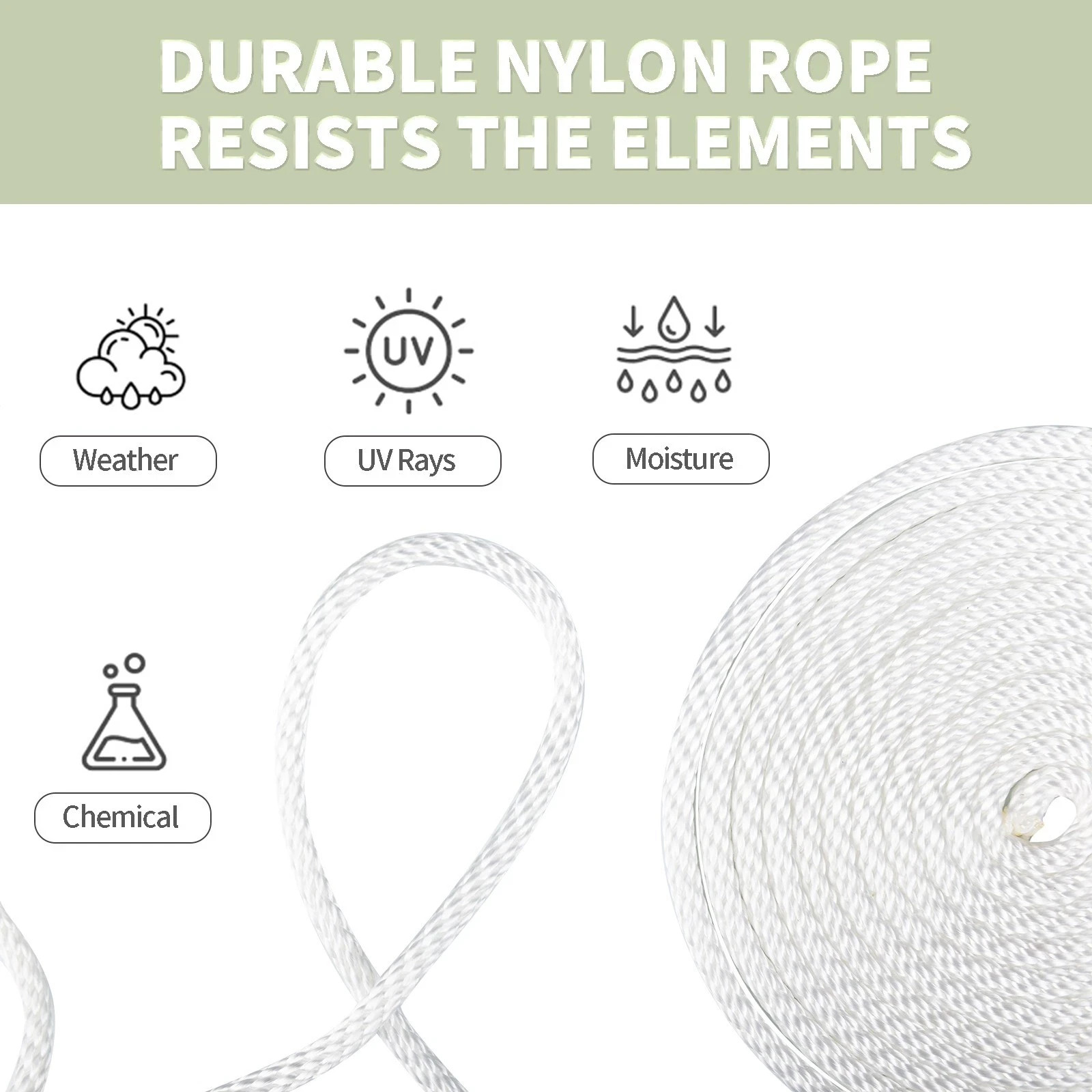 1/2 100ft White Solid Braid Nylon Rope
