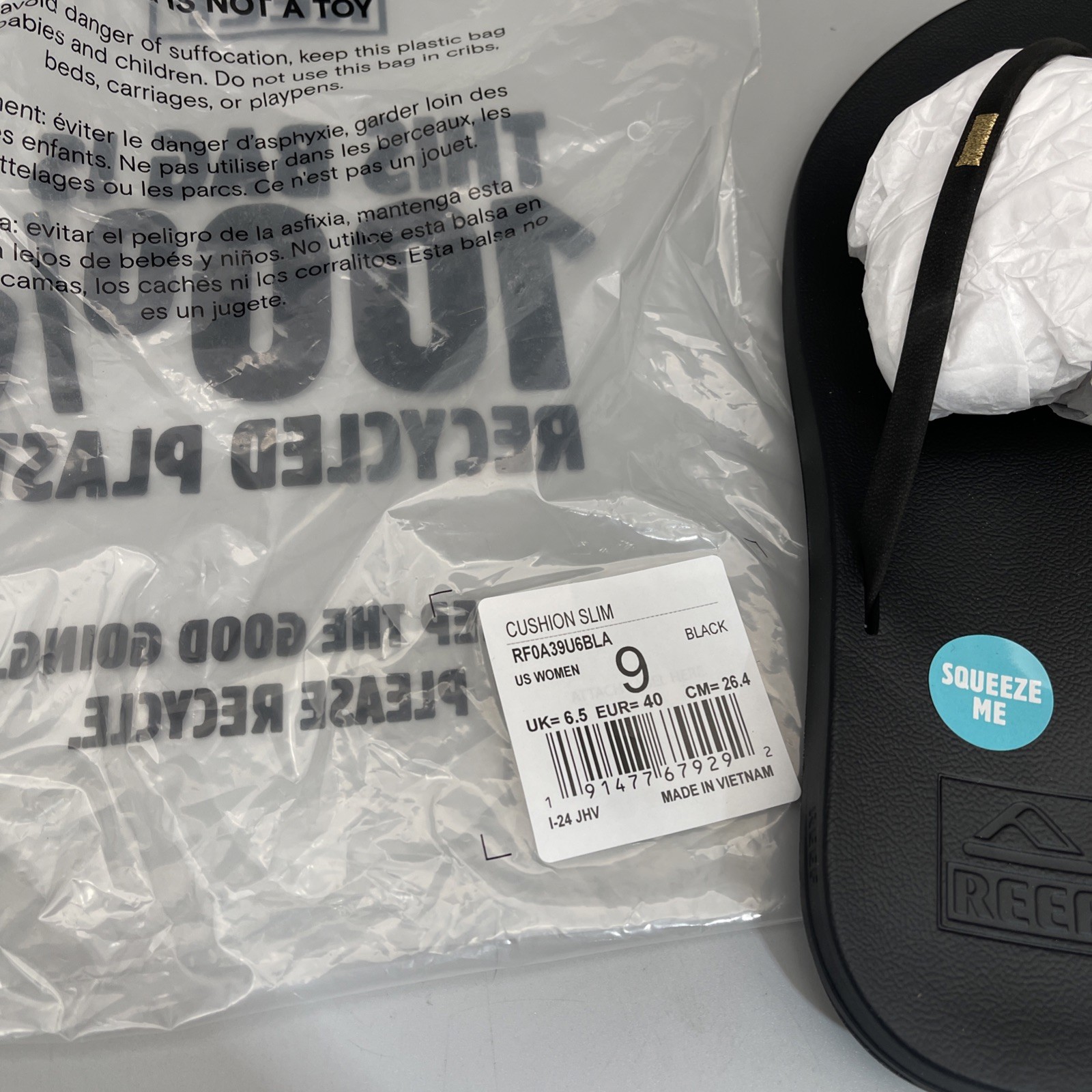 REEF Women’s Cushion Bounce Slim Flip Flops, Black Size 9 Brand New