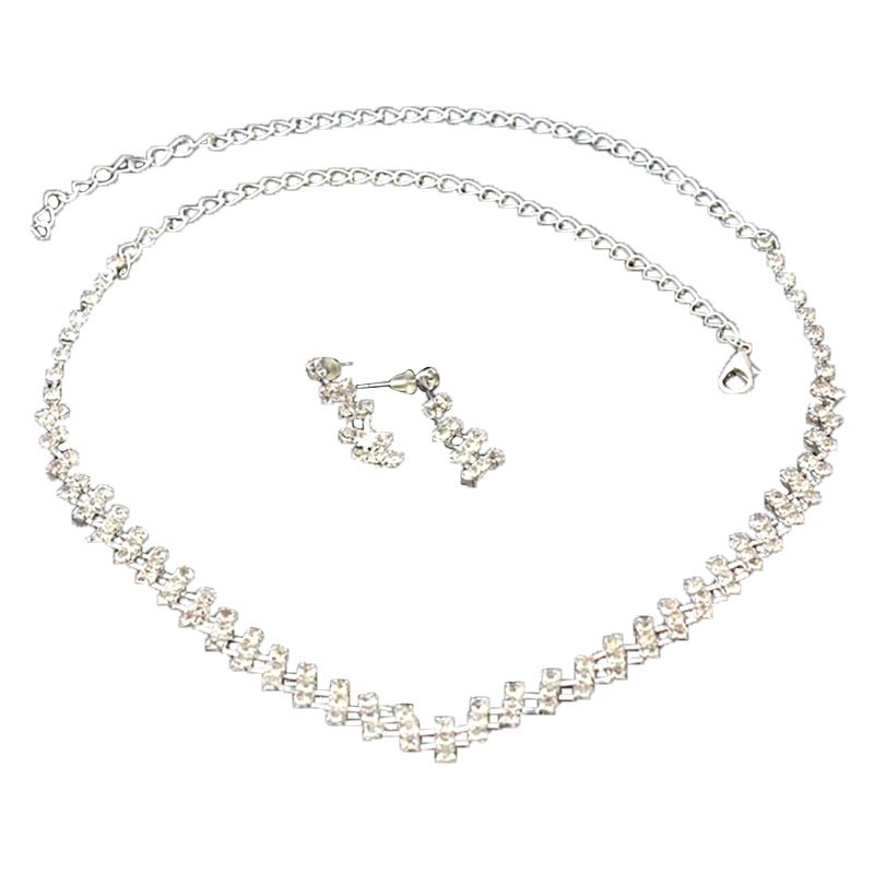 Crystal Diamante Necklace Earring Set 2 Layer