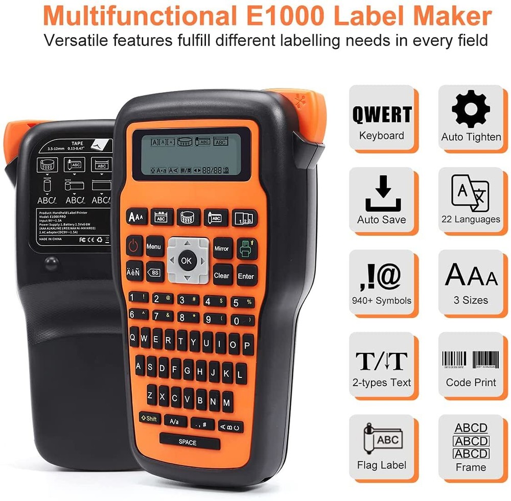 Label Maker Machine E1000 Portable Handheld Labeler Machine P-Touch TZe-231 lot