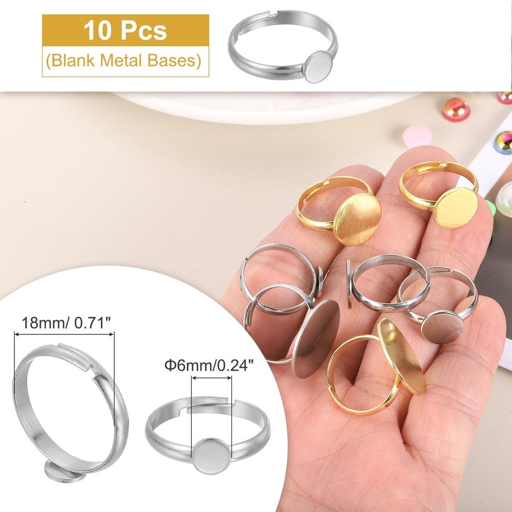 10 Pcs Metal Base Blank, 6mm Adjustable Pad Blank Base for DIY, Silver