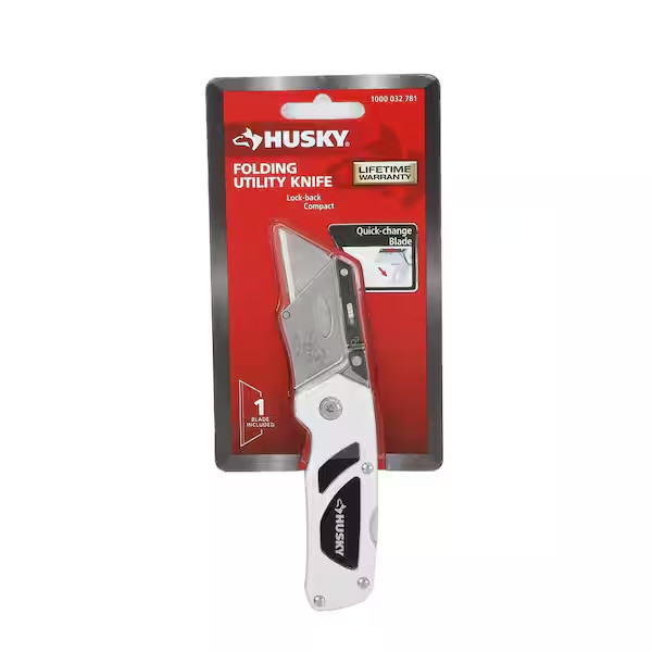 Husky Folding Lock-Back Utility Knife Compact Razor Box Cutter