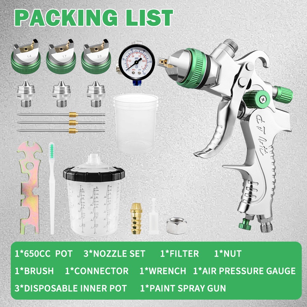 HVLP Air Paint Spray Gun Kit for Automotive Car Auto Primer 1.4/1.7/2.0MM Nozzle