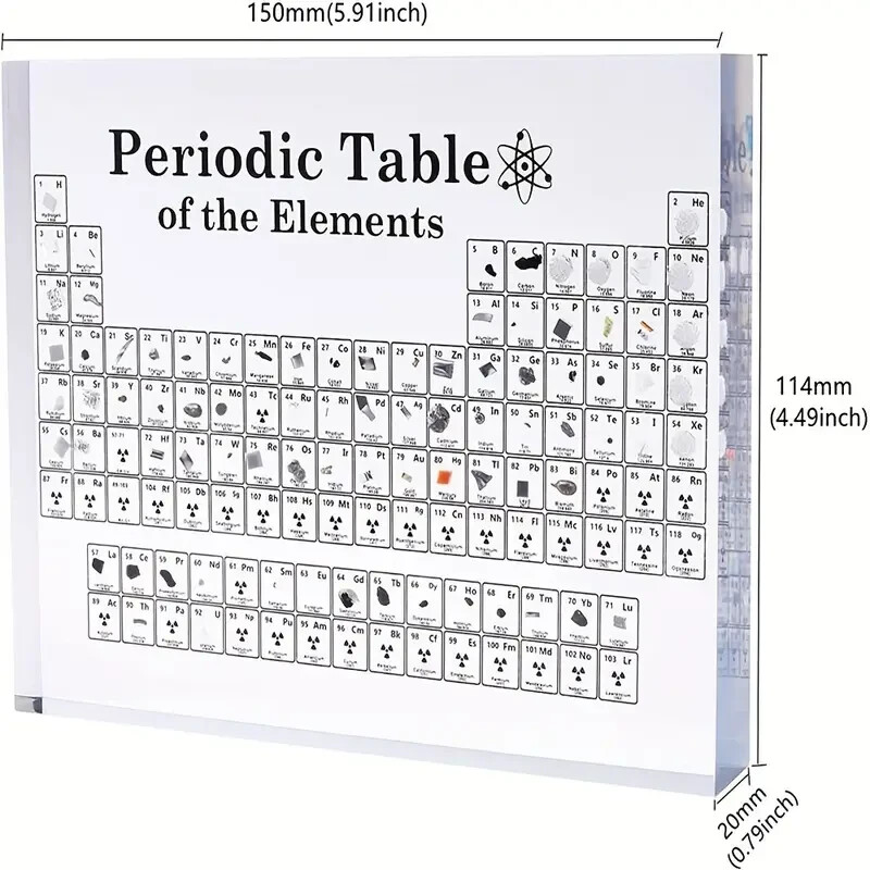 Wood Base Periodic Table with Real Elements Display With LED Acrylic