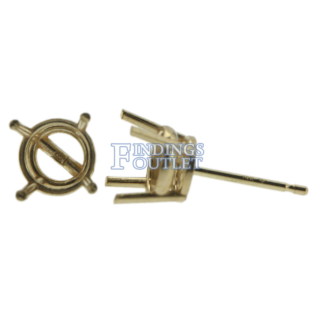 14k Yellow Gold Round Stud Earring Mounting Setting Push Back Post 4 Prong