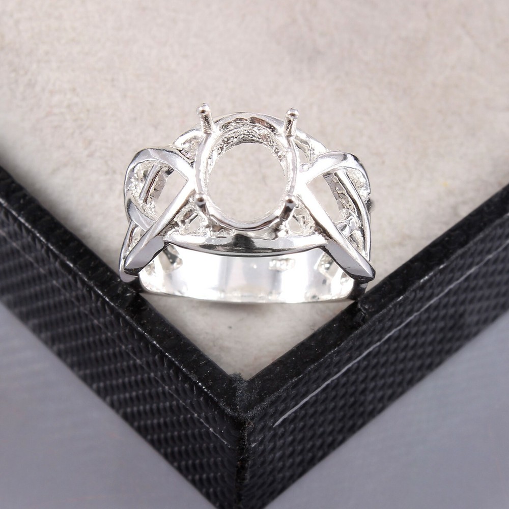 Semi Mount Ring Stone Setting Size 10X8 MM Oval Shape 925 Sterling Silver