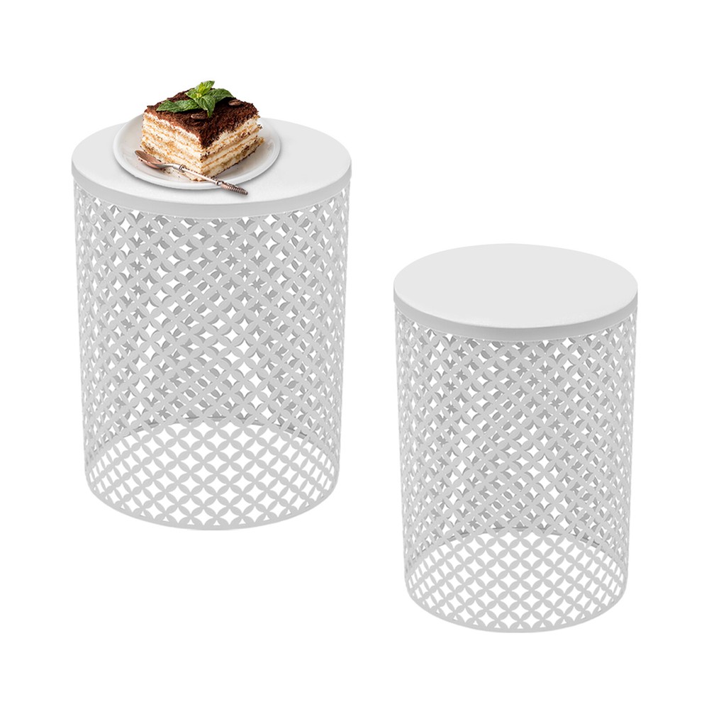 2PCSModern In/Outdoor Side Table Metal Frame Accent Table Round End Table Decor