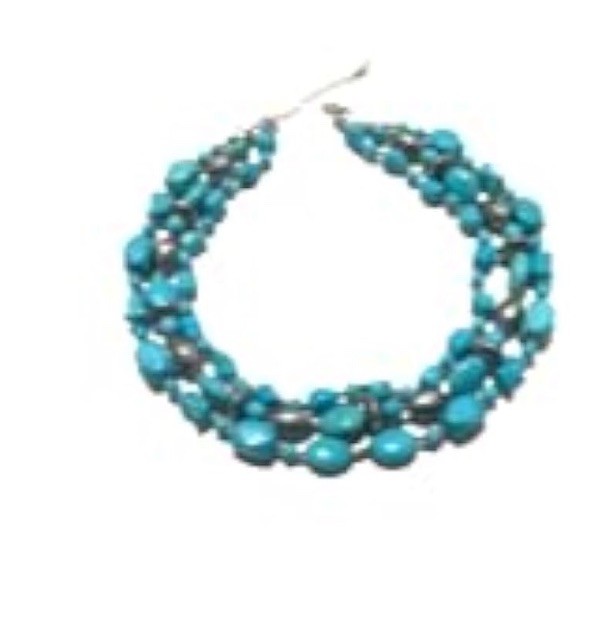 triple strand turquoise beaded collar necklace