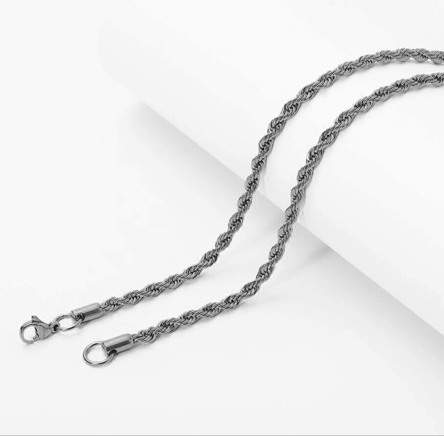 Stainless Steel Twisted Rope Silver Chain Necklace Men Women 2/2.5/3/4/5/7/9/mm