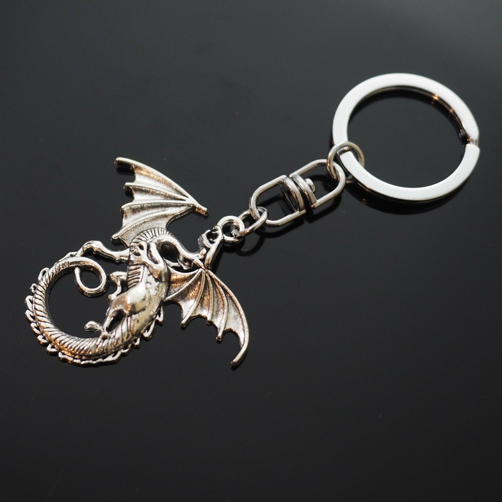 Winged Dragon Long Tail Silver Keychain Swivel