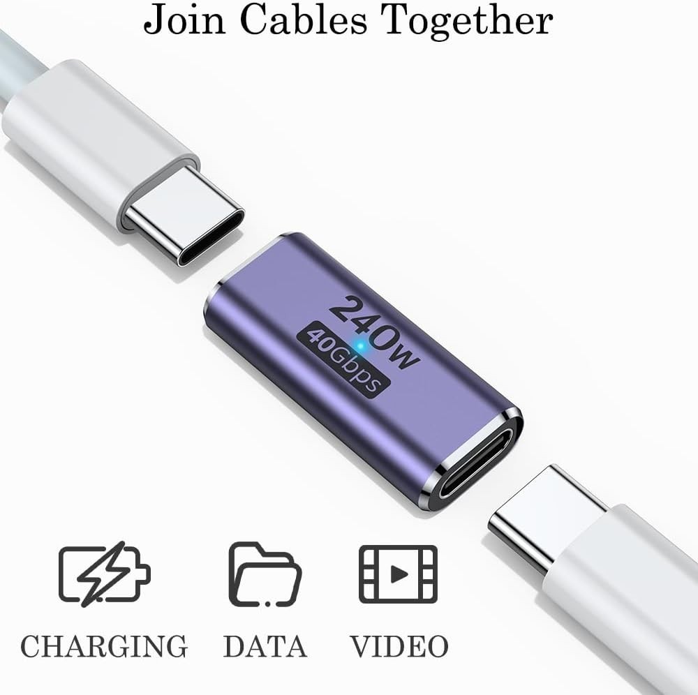 USB-C Coupler - 2 Pack with LED Indicator for Thunderbolt 4/3 Devices