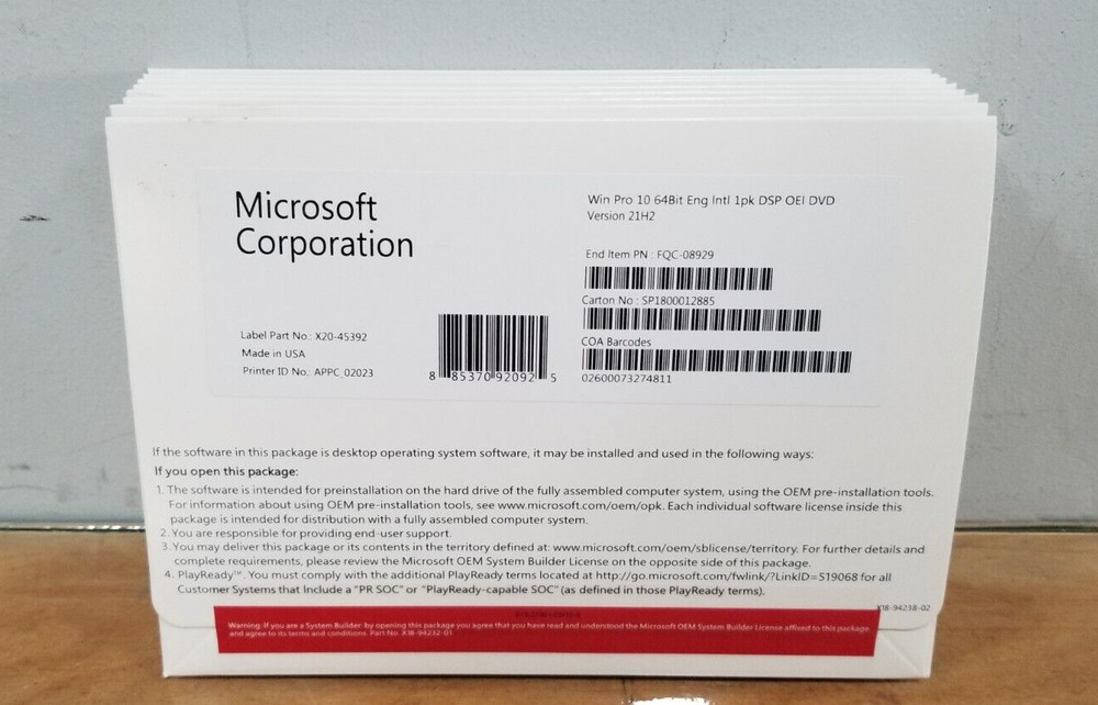 New Sealed Microsoft Windows 10 Pro 64 Bit ENGLISH Operating System