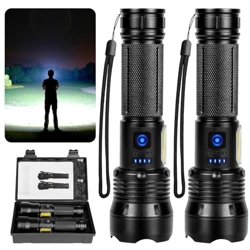 THY TRY Rechargeable Flashlight 90,000 High Lumens, 2 Pack Bright Flashlights