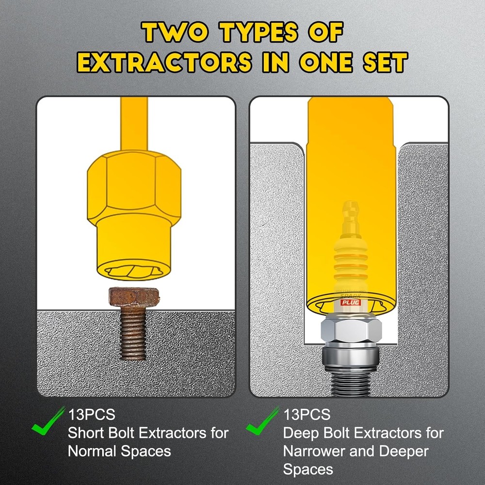 Topec Deep Bolt Extractor Set 28PCS, 3/8" Drive Bolt Extractor Kit, Spark Plug E