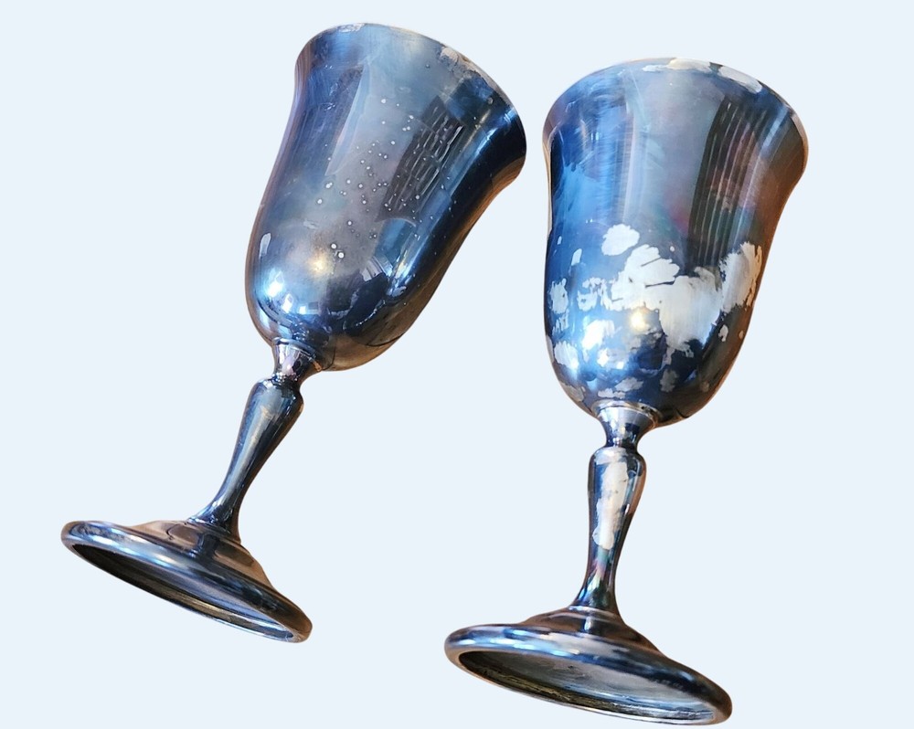 Reed & Barton Jamestown Silverplate 1808 Water Goblets 6 ½" Tall Vintage Pair