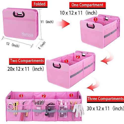 Large Collapsible Trunk Organizer with Multi 3 Compartments-Large Pink
