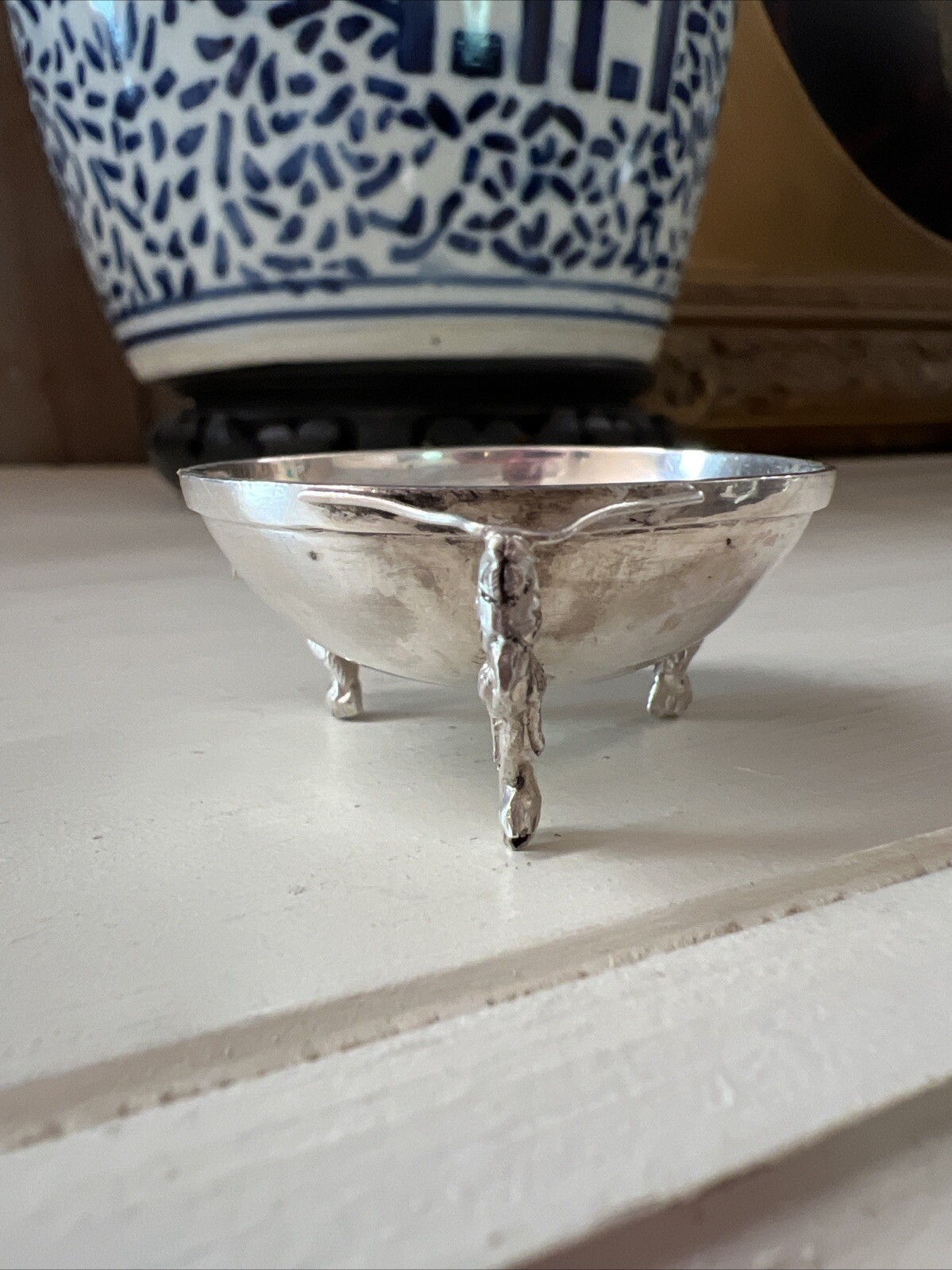 Antique Chinese Sterling Silver Dragon Salt Cellar Bowl VERY OLD GOOD CONDITION