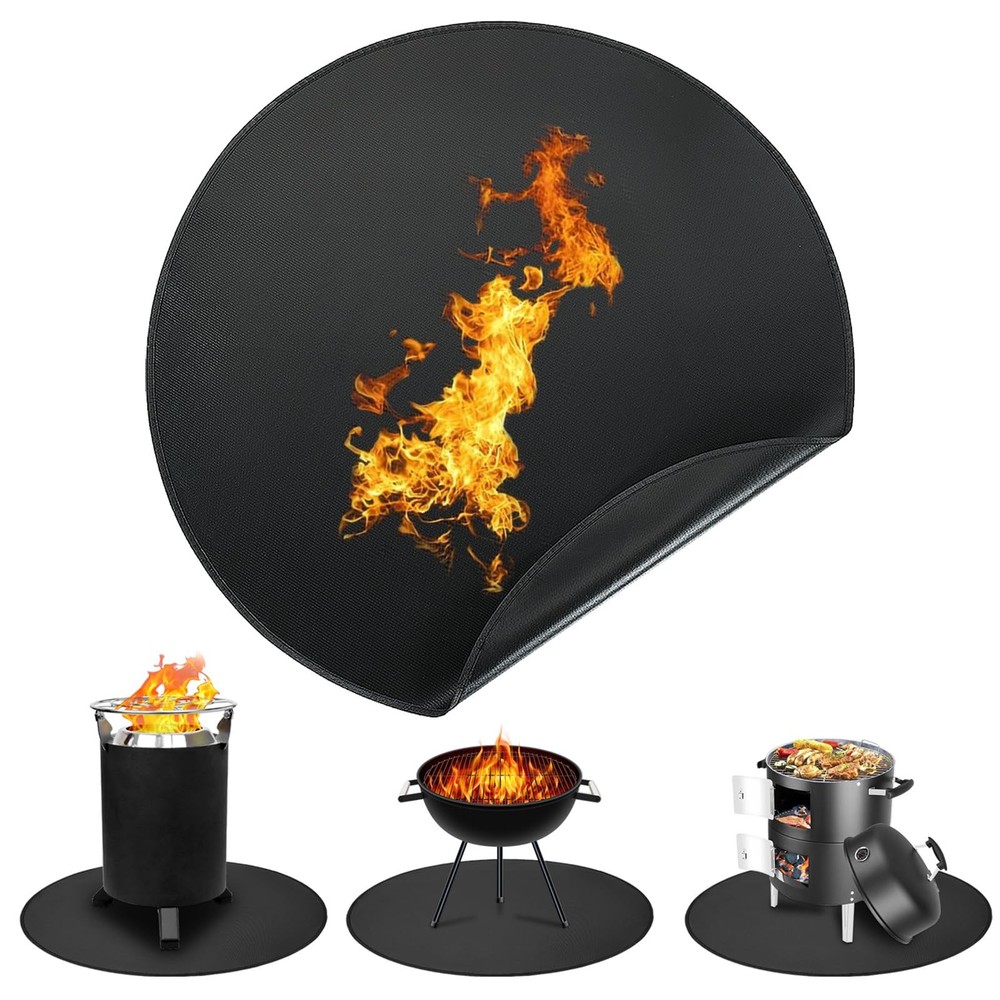 Fire Pit Mat for Deck Fireproof, Round Fireproof Under Grill Mat, Oil-Proof W...