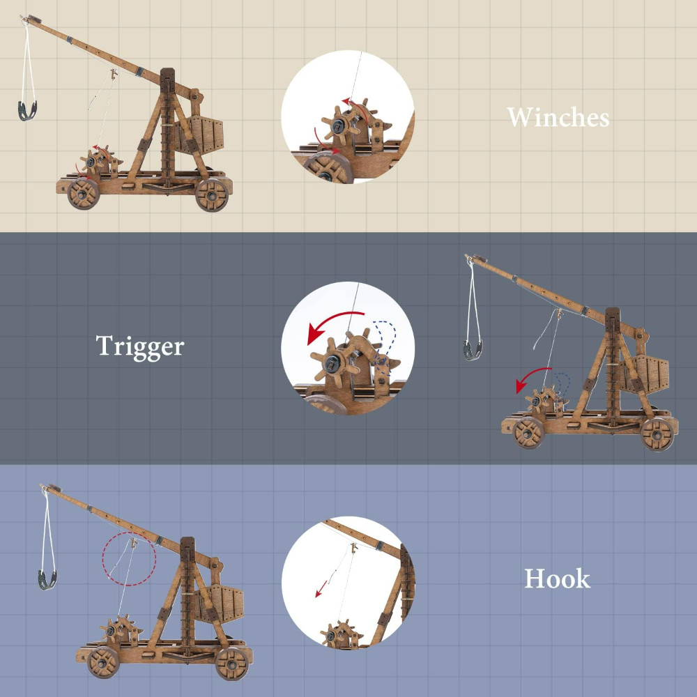 3D Wooden Trebuchet Model Kit, Science Engineering Assembly Gift for Adults