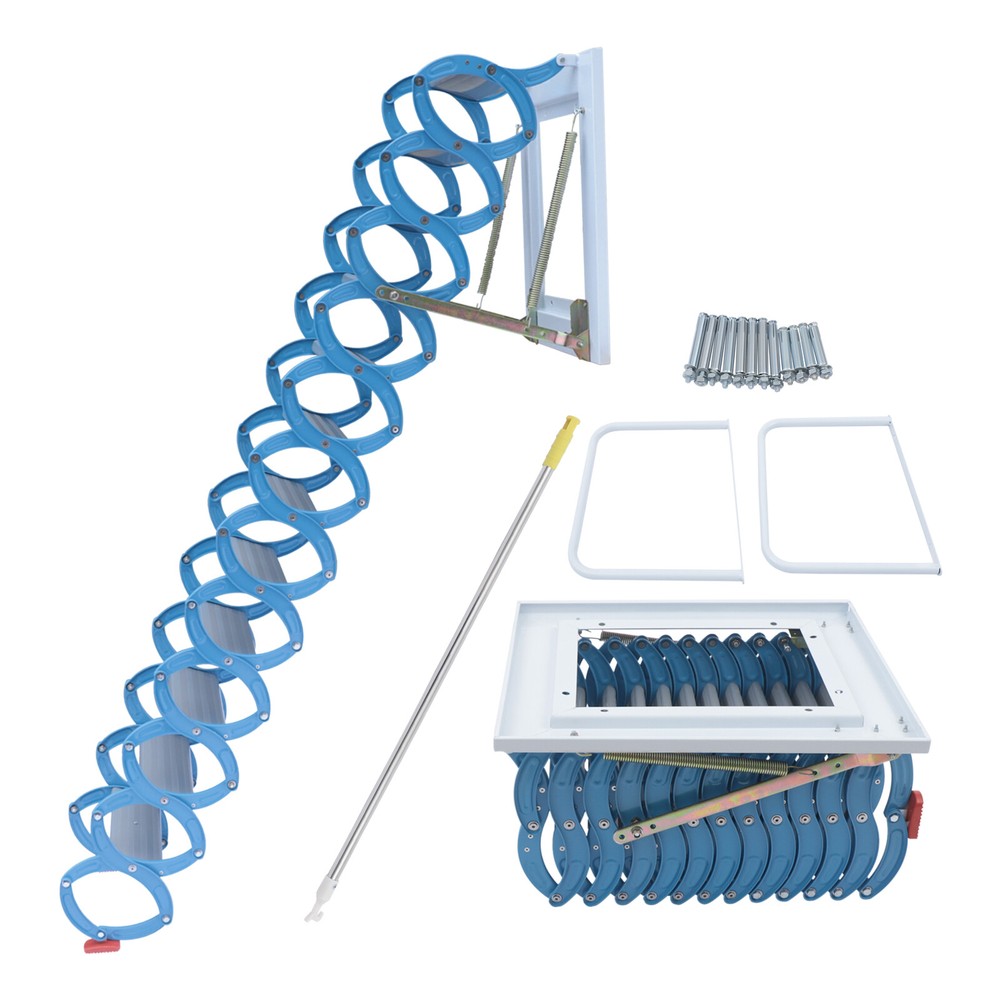 12 Steps Pull Down Attic Stairs Wall Mount Folding Stairs Ladder With Armrests