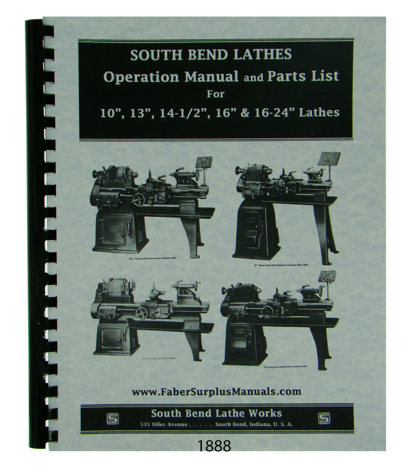 Southbend 10", 13", 14-1/2" 16" & 16-24" Lathe Operation & Parts Manual #1888
