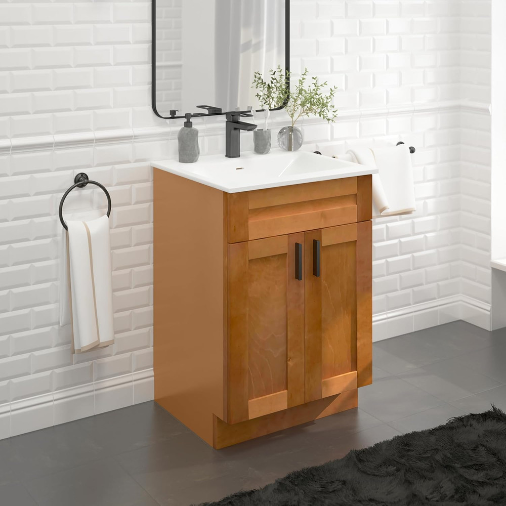 24" Maple Shaker Bathroom Vanity Sink Base Cabinet - Easy Assembly