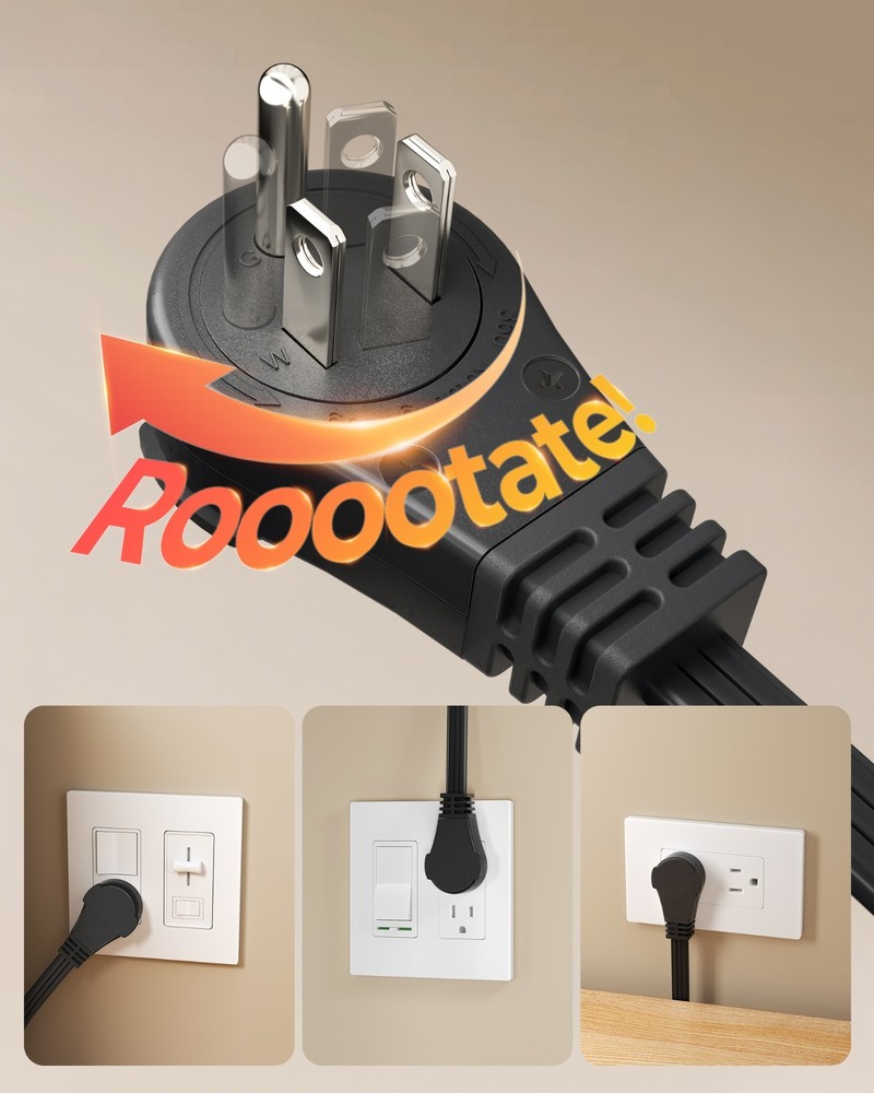 DEWENWILS 360° Rotating Plug Extension Cord 15FT, Flat Design, 3 Outlets