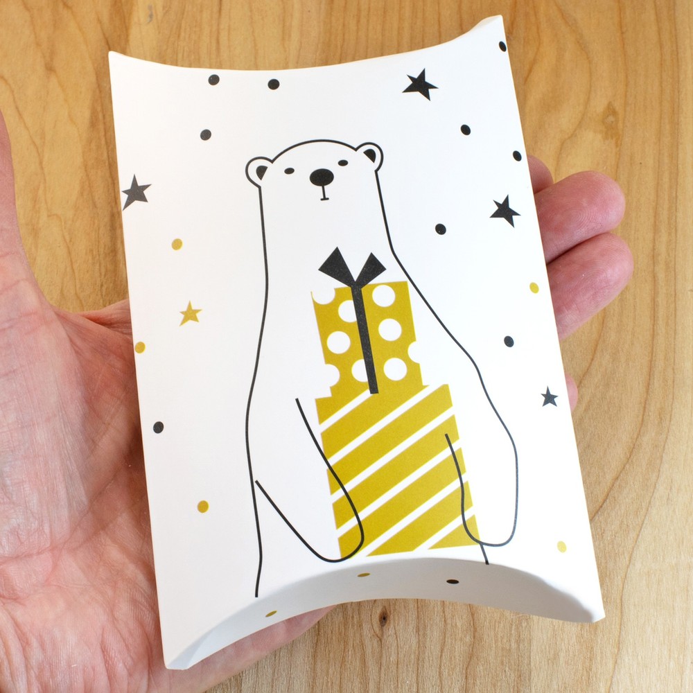 Polar Bear Gift Boxes, 5-Pack Holiday Pillow Boxes, Christmas Packaging Set