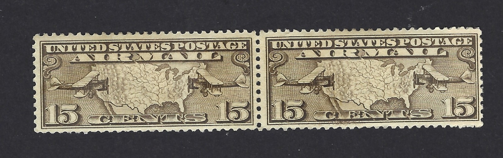 US Airmail Stamps, Pair, Scott C8  15c Map and  Planes , 1926, Mint No Gum