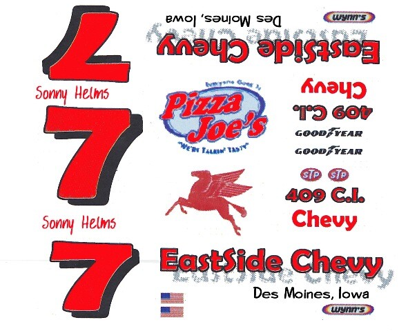 #7 Sonny Helms EASTSIDE CHEVY 1/24th - 1/25th Scale Waterslide Decals