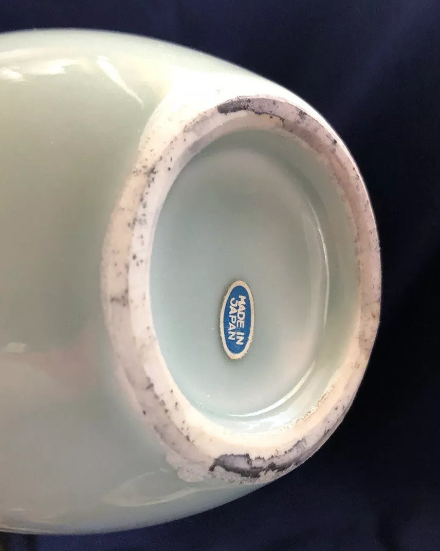 Celadon Glaze Gourd Vase Slender Neck Unique Triangular Opening Japan Vintage