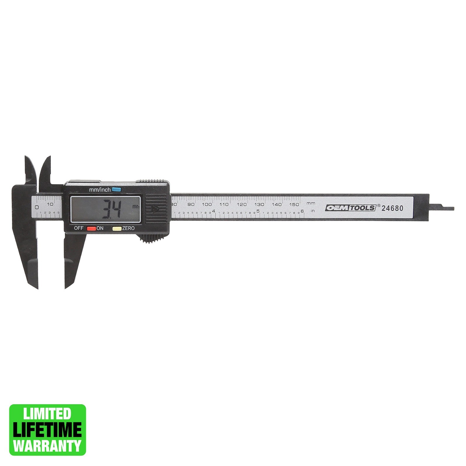 OEM TOOLS 6" Digital Caliper 0-6" Range LCD Screen Standard/Metric 24680 Plastic