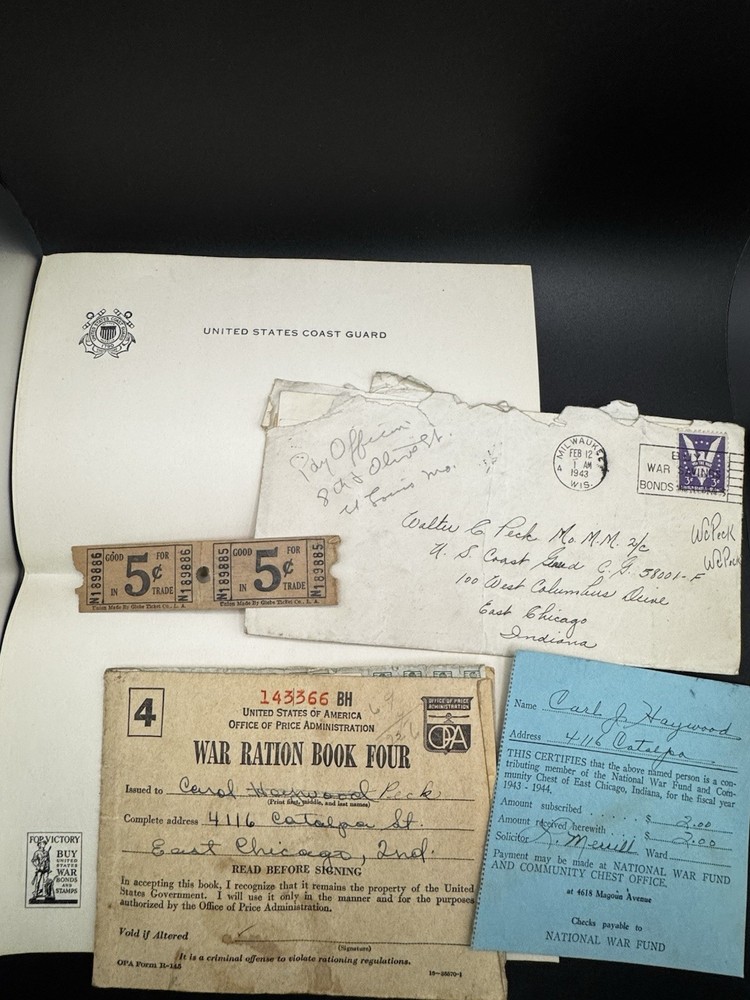 WWII Ephemera Bundle - War Ration Stamps Coast Guard Paper Navy Yard