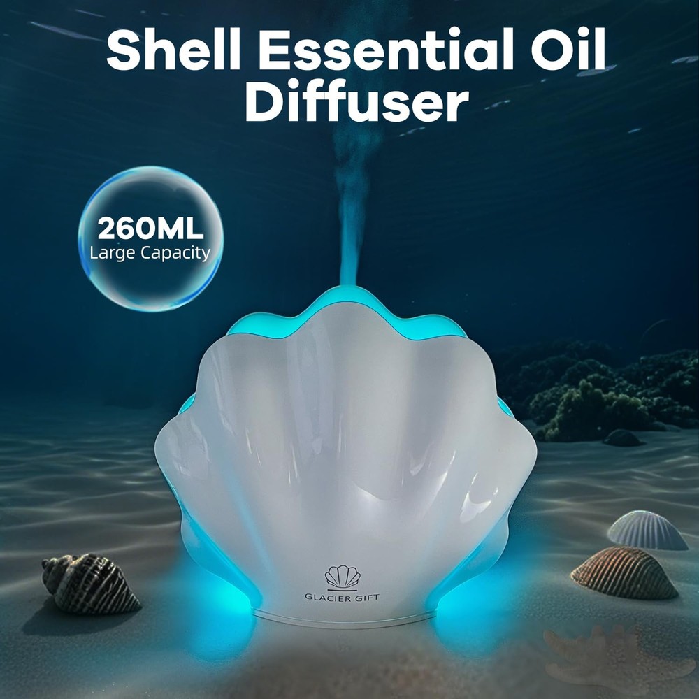 Essential Oil Diffuser 260ML, Shell Aroma with Remote Control, White