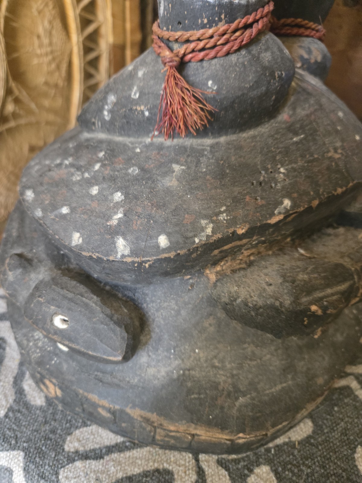 XL Papua New Guinea Ancestor Figure 46" Wood, Shell, Hair, Fiber, Animal Motifs