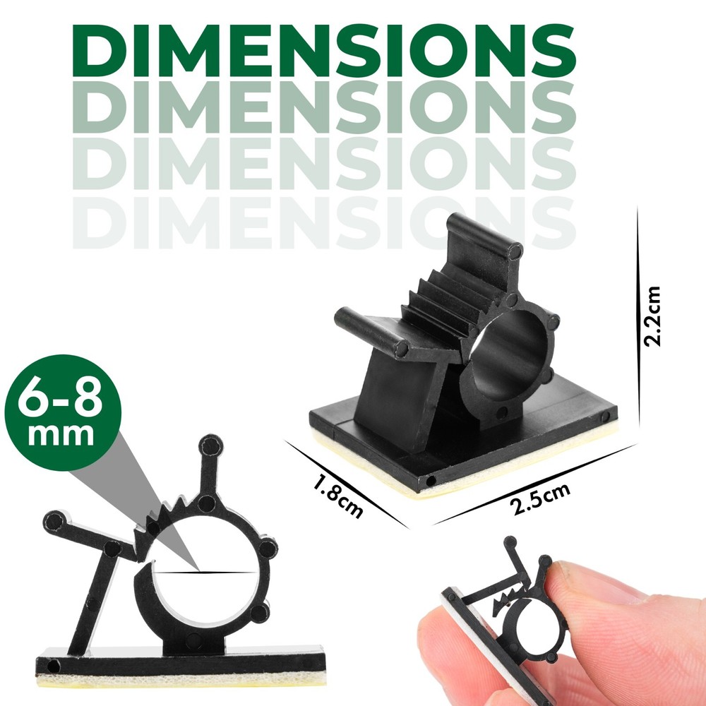 Black Self-Adhesive Adjustable Cable Clips - 50 Pack - Secure Wire Holders